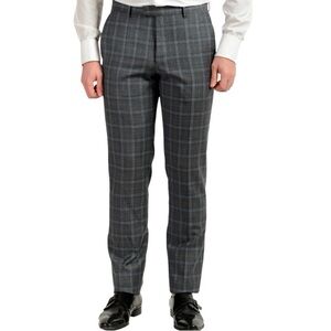 HUGO Men's Charcoal Checkered Dress Pants